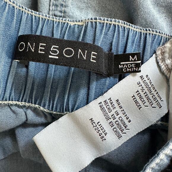 Chambray Denim Pants Medium Light Blue Belted Wide Leg Cropped Beachy Coastal - Picture 10 of 11